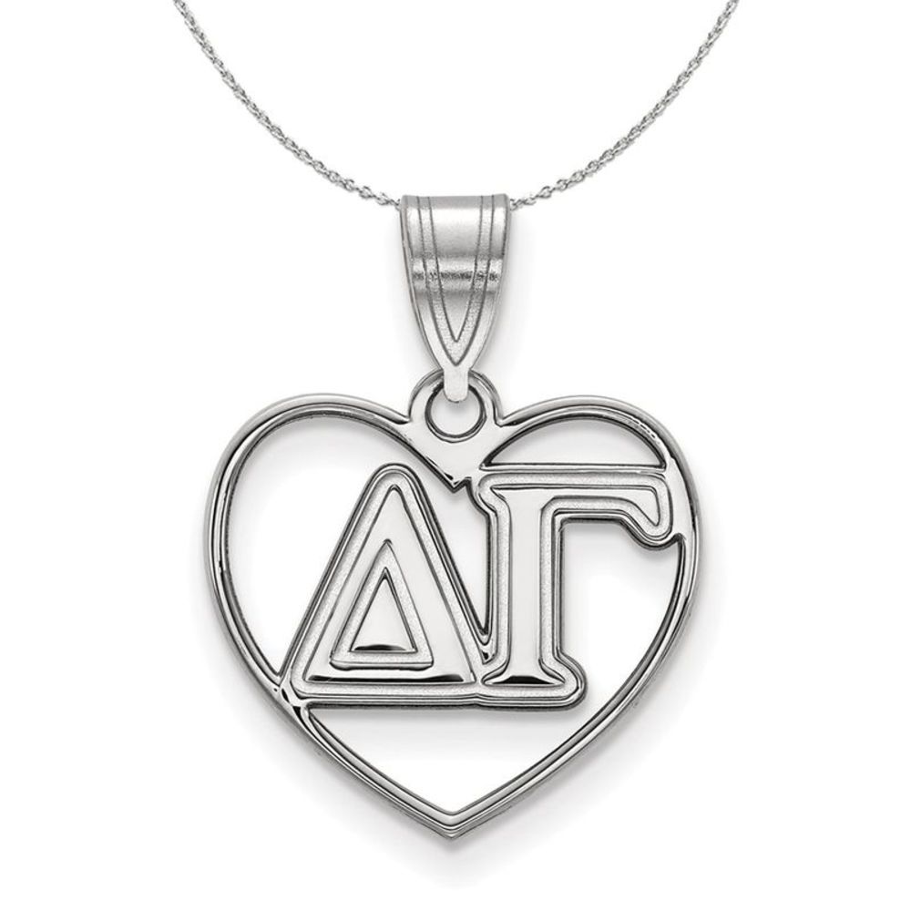 Sterling Silver Delta Gamma Heart Greek Necklace - 18 Inch